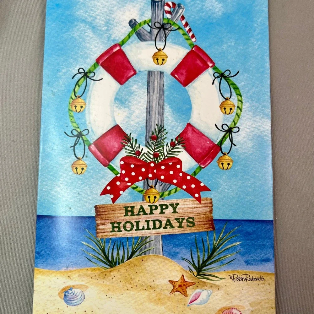 Brighten the Season Boxed Christmas Cards 16ct Blue Coastal Robin Roderick NEW